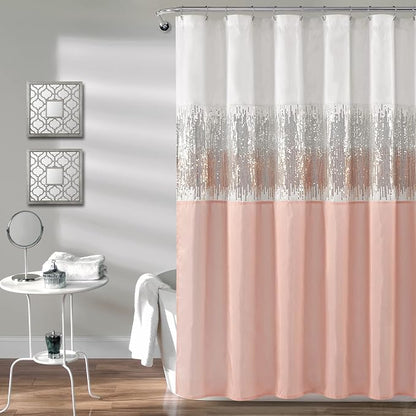Lush Decor Night Sky Shower Curtain, Single, 72" W x 72" L, Black - Sequin Shower Curtain - Sparkly Color Block Bath Curtain - Modern Glam Bathroom Decor
