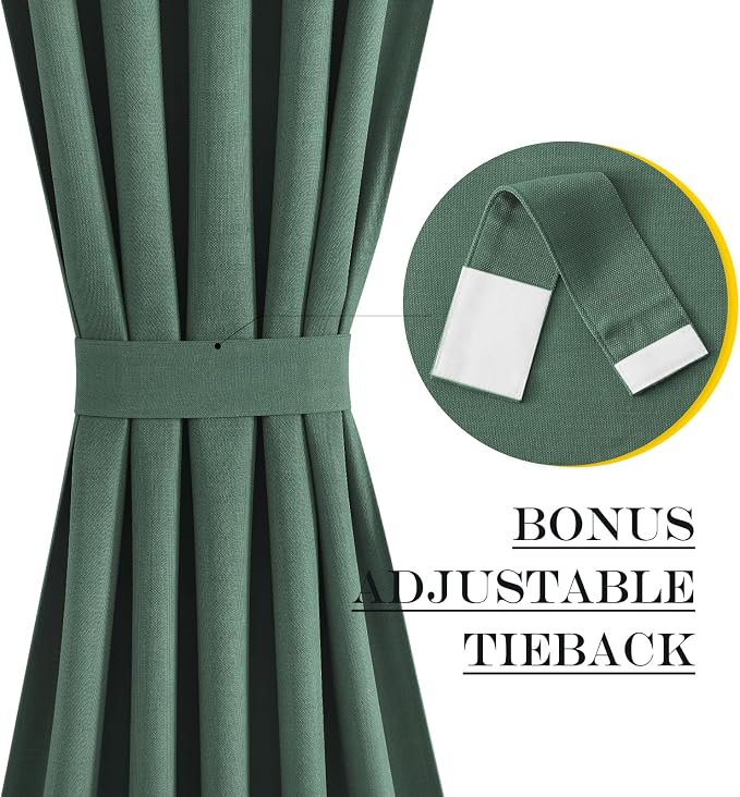 NICETOWN Linen Door Curtains for Window - Window Treatment with Tieback, Privacy Shade for Sidelight Curtains Thermal Insulated Front Door Covering, W25 x L72, Dark Green, 1 Panel