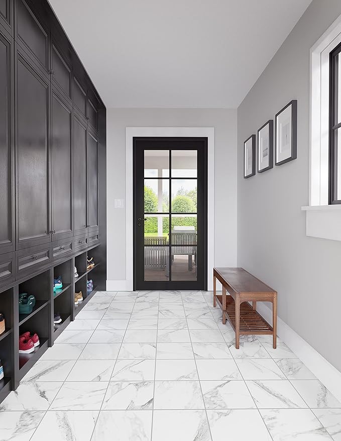 Daltile Perpetuo 12" x 12" Marble Look Porcelain Floor Tile in Matte Brilliant White for Kitchen, Bathroom, Living Room Floors | (13 PC Per Carton) (12.22 SQFT Per Carton)