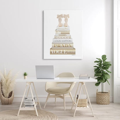 Cream Bow Heels Glam Bookstack, 36 x 48 Inch Canvas Wall Art | Stupell Industries · By Amanda Greenwood · Ready to hang · Chic gift for fashion lovers · Made in USA