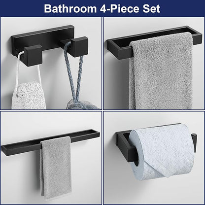 Lairuier Matte Black Bathroom Hardware Accessories, 4PCS Towel Bar Set | Including Towel Bar, Towel Holder, Toilet Paper Holder, Towel Hook, SUS304 Stainless Steel Bathroom Towel Holder Hardware Set