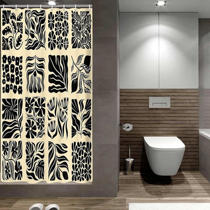 JAWO Retro Shower Curtain Vintage Abstract Boho Floral Shower Curtains for Bathroom Decor Pink Black Botanical Geometric Groovy Aesthetic Pattern Shower Curtain Sets with Hooks,47X64IN