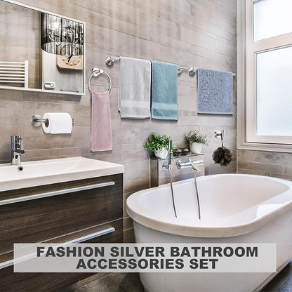 Gisafai 30 Pcs Brushed Nickel Bathroom Accessories Hardware Set Silver Towel Racks for Bathroom SUS304 Stainless Steel 23.6 Inch Brushed Towel Bar Ring Toilet Paper Holder Robe Hooks Wall Mounted