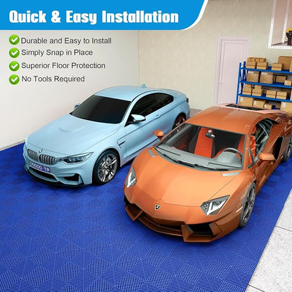Jocoevol 60-Pcs Interlocking Tile, 12" x 12" Indoor/Outdoor Self-Drainage Interlocking Floor Tiles, Non-Slip Heavy-Duty Polypropylene Splicing Flooring Tile for Garage Patio Pool Bathroom, Blue