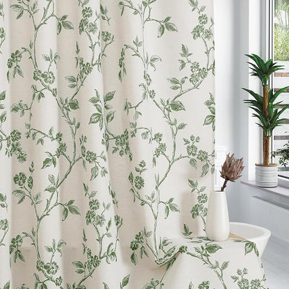MitoVilla Long Shower Curtain Set 72 x 78, Cotton Floral Cottagecore Spring Shower Curtains for Bathroom, Modern Farmhouse Country Plant Leaves Bathroom Décor