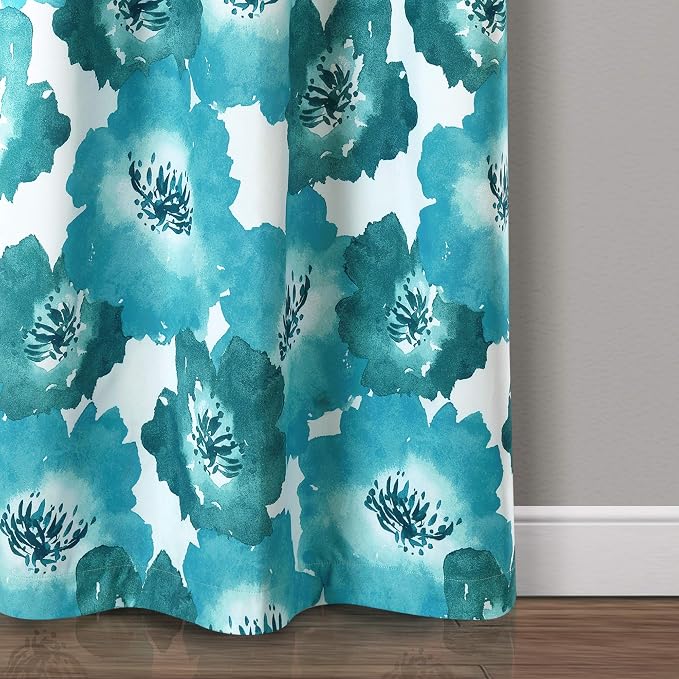 Lush Decor Julie Floral Insulated Grommet Room Darkening Window Curtain Panels Pair 38"W x 84"L Blue & Teal - Floral Curtains For Bedroom Or Living Room