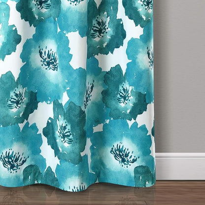 Lush Decor Julie Floral Insulated Grommet Room Darkening Window Curtain Panels Pair 38"W x 84"L Blue & Teal - Floral Curtains For Bedroom Or Living Room