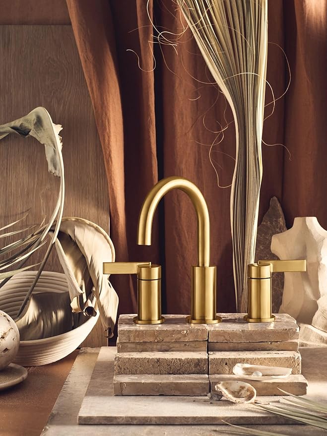 Moen Brushed Gold Cia Widespread 2-Handle High-Arc Bathroom Faucet for 3-Hole Bath Sink, Valve Required, T6222BG