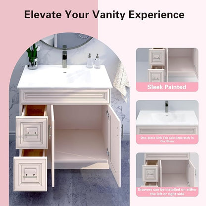 36” Antique White Bathroom Vanity Base – Ready-to-Assemble Sink Cabinet with Drawers, Raised Panel Storage, Base Only, No Top or Sink