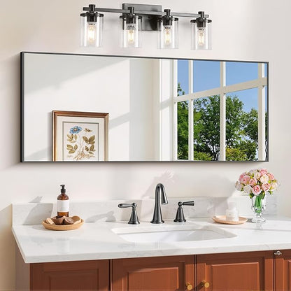 Black Bathroom Mirror for Wall, 20x48 Inch Rectangle Mirror with Metal Frame, Modern Vanity Mirrors for Bathroom Living Room, Entryway Hangs Horizontal or Vertical