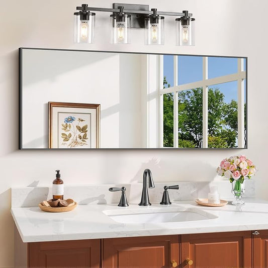 Black Bathroom Mirror for Wall, 20x48 Inch Rectangle Mirror with Metal Frame, Modern Vanity Mirrors for Bathroom Living Room, Entryway Hangs Horizontal or Vertical