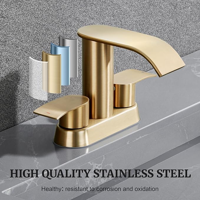 Ultimate Unicorn Bathroom Faucet for Sink Champagne Brown, 4 Inch Bathroom Faucet for 3 Hole or 2 Hole, 2 Handle Waterfall Faucets with Pop up Drain, Centerset Faucets for RV Counter