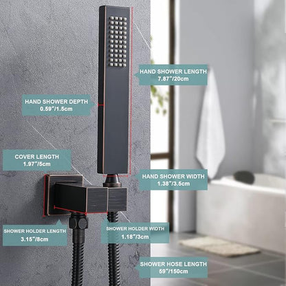 Hand-held Shower Head Set - Oil Rubbed Bronze Brass Handheld Shower Wand with Wall Mount Adjustable Elbow Holder and 59inch Long Hose - Modern Rectangle Hand Shower High Pressure