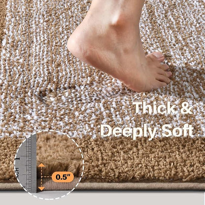 Toilet Rugs U-Shaped 24x19, Non-Slip Plush Shaggy Quick Dry Bathroom Contour Rugs, Extra Soft Absorbent Chenille Washable Bath Mat for Toilet Base, Coffee