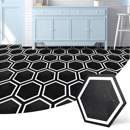 Art3d 10-Pack Hexagon Peel and Stick Flooring Tile Marble Look, Self Adhesive Waterproof Vinyl Floor Tile for Living Room, Kitchen, Bathroom, Bedroom, 11.8" x 10.2" Black Marble