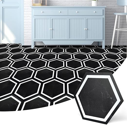 Art3d 60-Pack Hexagon Peel and Stick Flooring Tile Marble Look, Self Adhesive Waterproof Vinyl Floor Tile for Kitchen Bathroom Living Room Bedroom, 11.8" x 10.2" Black Marble