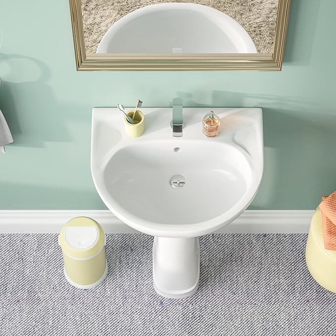 DeerValley Ally 20x16.54 Inch U-Shape White Ceramic Pedestal Sink with Overflow, Modern Bathroom Pedestal Sink, DV-1P525