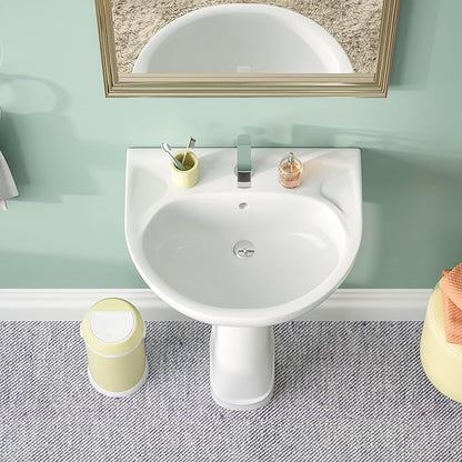 DeerValley Ally 20x16.54 Inch U-Shape White Ceramic Pedestal Sink with Overflow, Modern Bathroom Pedestal Sink, DV-1P525