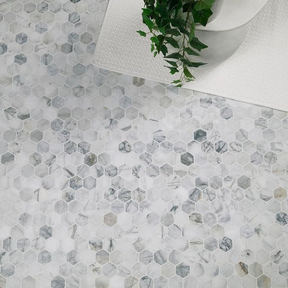 MSI Calacatta Cressa 12 in. x 12 in. Hexagon Honed Marble Tile – Kitchen Backsplash, Bathroom Wall, Accent or Shower Wall, Mesh-Mounted Mosaic, White