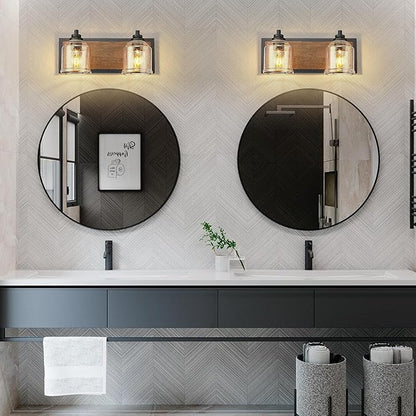 Vanity Lights for Bathroom Large 15.8", Farmhouse Rustic Vanity Light with Bubble Glass Shades, Brown 2 Light Bathroom Lighting Fixtures Over Mirror, Bath Wall Sconce Home Decor
