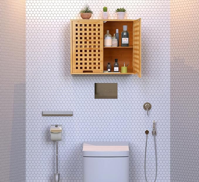 ZYBT Bathroom Wall Cabinet Wall Mounted Organizer, Medicine Cabinet, Over The Toilet Storage, Bamboo Medicine Cabinets with Doors and Shelves, Wall Storage for Bathroom Kitchen Living Room