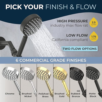 HammerHead Showers® Solid Metal LOW FLOW Handheld Shower Head with Hose and Brass Holder - MATTE BLACK – Water Saving 1.75 GPM Detachable Shower Head - Adjustable Shower Wand Bracket & 6ft Hose