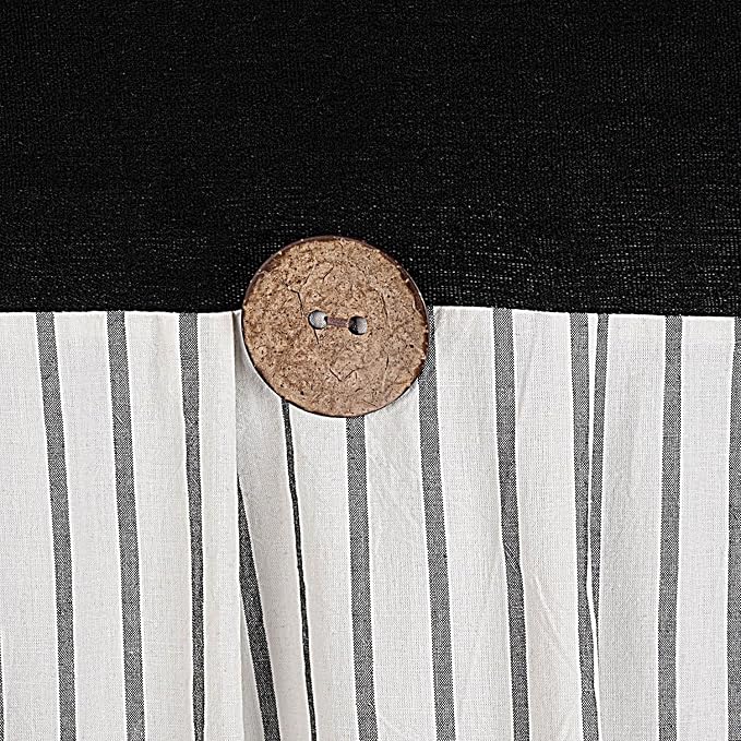 DOSLY IDÉES Farmhouse Black Shower Curtain, Beige and Black Stripe, Button Curtain, Linen and Cotton Woven Fabric, Rustic Charm Country Chic Style, 72x72 in