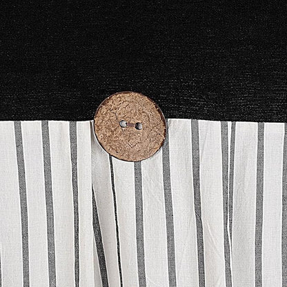DOSLY IDÉES Farmhouse Black Shower Curtain, Beige and Black Stripe, Button Curtain, Linen and Cotton Woven Fabric, Rustic Charm Country Chic Style, 72x72 in