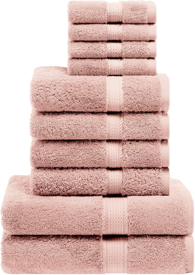 Superior Egyptian Cotton Ultra Plush & Absorbent, 10 Piece Set, Muted Mauve | Quick Dry, Soft Luxury Towel Set, Bath Essentials, Guest Bath, Spa, 2 Bath, 4 Hand, 4 Face Towels, Madeline Towels