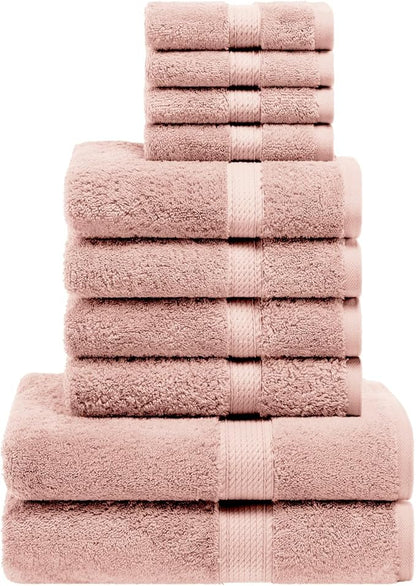 Superior Egyptian Cotton Ultra Plush & Absorbent, 10 Piece Set, Muted Mauve | Quick Dry, Soft Luxury Towel Set, Bath Essentials, Guest Bath, Spa, 2 Bath, 4 Hand, 4 Face Towels, Madeline Towels