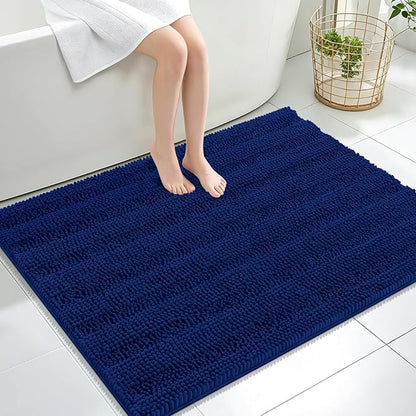 OLANLY Thick Large Bathroom Rugs 40x32, Soft Chenille Bath Rugs, Navy | Absorbent Striped, Rubber Backing, Machine Wash Dry, Bath Mats for Bathroom Floor, Tub and Shower, Home Decor Accessories
