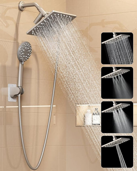 Veken Multi-Function Shower Head with Handheld, High Pressure, Starlight | Square Rainfall Showerhead with 5-mode Hand Held Spray, Dual Shower Heads Combo, Detachable Showerheads with Hose, Home Gifts