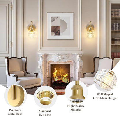 Gold Bathroom Wall Sconce, 1-Light Modern Brushed Gold Sconce Light Fixture | with Clear Glass Shade, Vintage Farmhouse Hardwired Wall Mount Lighting for Mirror Bedroom Hallway Kitchen Living Room