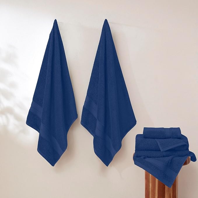 Modern Threads - Spun Loft 6-Piece 100% Combed Cotton Towel Set - Bath Towels, Hand Towels, & Washcloths - Super Absorbent & Quick Dry - 600 GSM - Soft & Plush, Navy