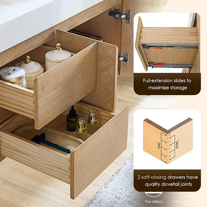 60 Inch Floating Sink Bathroom Vanity Wall Mount Double Vanities Overflow Mordern Large Storge Cabinet with Ceramic Countertop Double Soft Closing Drawers Pre-Assembled