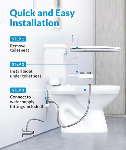 CLEAR REAR Bidet Attachment for Toilet Seat - Non-Electric with Self Cleaning Dual Nozzles, Leak Proof Connectors, Adjustable Water Spray, Rear & Feminine Wash - Hygienic Bathroom Upgrades