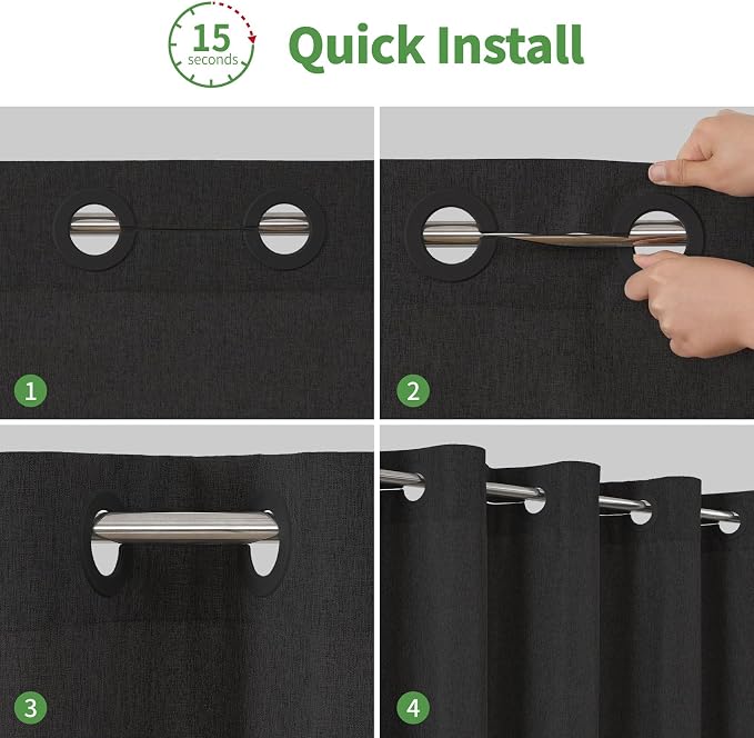 Long No Hooks & No Liner Needed Fabric Shower Curtain,71"Wx80"L,Black | Linen Texture,100% Waterproof TPU Laminated Layer,Bottom Magnets,Machine Washable,Hotel Style Bathroom Curtain For Shower,Tub