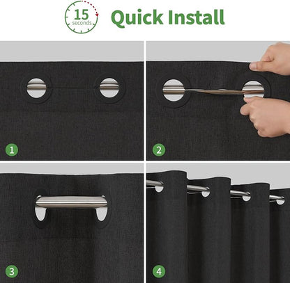 Long No Hooks & No Liner Needed Fabric Shower Curtain,71"Wx80"L,Black | Linen Texture,100% Waterproof TPU Laminated Layer,Bottom Magnets,Machine Washable,Hotel Style Bathroom Curtain For Shower,Tub