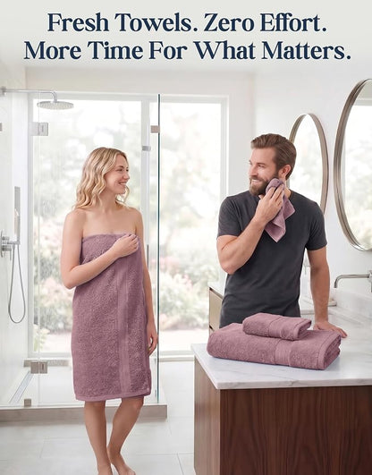 LANE LINEN Large Bath Towel Set Absorbent Quick Dry 6 Piece - Wishful Mauve | Cotton Towels - Fade-Resistant Color, Classic Terry Weave, Densely Woven, Coordinated Colors, Dobby Border Accent