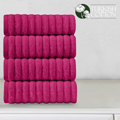 Elegant Comfort Luxury 100% Turkish Cotton Corduroy Ribbed 4 Pack Hand Towel Set 16 x 28 Inch - Absorbent, Super Soft, Quick Dry, Premium Towels for Bathroom, Gym, Spa and Hotel Use, Hot Pink