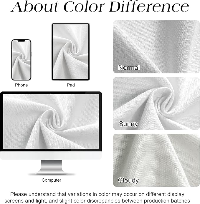 72x90 Inch Shower Curtain, Long Linen Weighted Thick Fabric Bathroom Shower Curtain, Neutral Hotel Elegant Modern Farmhouse Style Bath Curtains Set with 12 Plastic Hooks, White