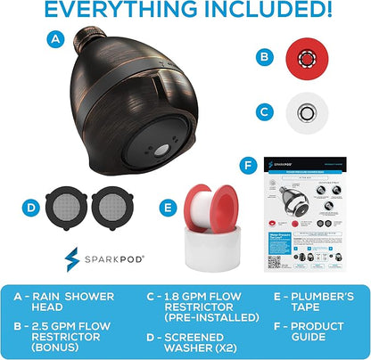 SparkPod High Pressure Shower Head, 3 Inch Fixed Showerhead, Oil-Rubbed Bronze
