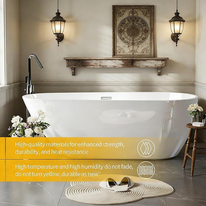 Garvee 67" Deep Soaking Bathtub, Non-Slip Acrylic Tub with Chrome Drain, cUPC Certified, Ergonomic Modern Bath for Bathrooms, Easy-Install, White Pearl