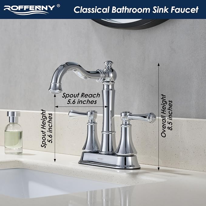 4" Centerset Polished Chrome Bathroom Faucets for 2/3-Hole Sinks | Includes Plastic Pop-Up Drain, Classic 4" Center Set Lavatory/Bath Vanity Faucets, 2-Handle High Arc 360° Swivel Brass Spout