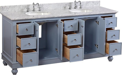 Bella 72-inch Double Bathroom Vanity (Carrara/Powder Blue): Includes Powder Blue Cabinet with Authentic Italian Carrara Marble Countertop and White Ceramic Sinks