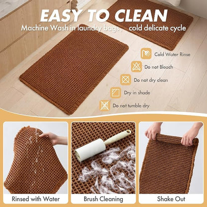 MIULEE Fall Terracotta Set of 2 Waffle Bathroom Rugs 17"x24"+18"x30" | Non Slip, Super Absorbent, Washable, Ultra Soft, Rubber Backed, Small Boho Bath Rugs for Bathroom Floor Tub Shower