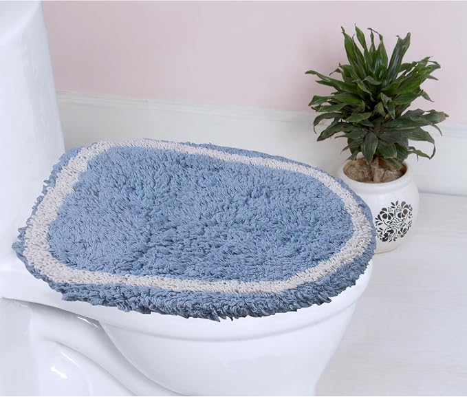 Home Weavers Allure Collection Toilet Lid Seat Cover, Elastic Edges, 100% Cotton Soft Universal Fit for Standard Oblong Round Elongated Bath Room Bowl Lids, Washable, 18"x18" Toilet Lid Cover, Blue