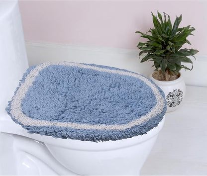 Home Weavers Allure Collection Toilet Lid Seat Cover, Elastic Edges, 100% Cotton Soft Universal Fit for Standard Oblong Round Elongated Bath Room Bowl Lids, Washable, 18"x18" Toilet Lid Cover, Blue