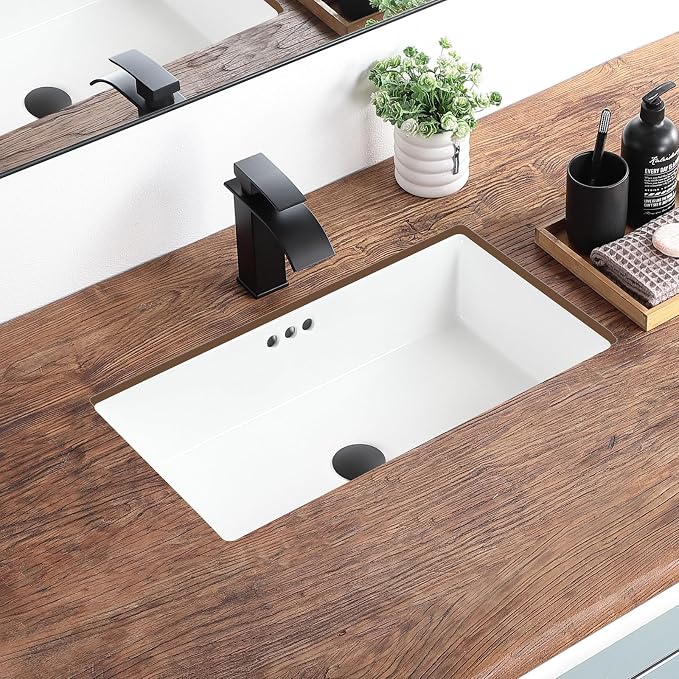 24 Inch Undermount Bathroom Sink Rectangular Undermount Sink White Ceramic Under Counter Bathroom Sinks with Flat Overflow Type (23.8"x 13.8")