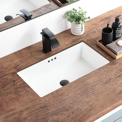 24 Inch Undermount Bathroom Sink Rectangular Undermount Sink White Ceramic Under Counter Bathroom Sinks with Flat Overflow Type (23.8"x 13.8")